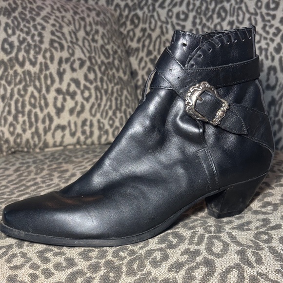 Vintage Justin Boots Black Ankle strappy heeled cowboy boots biker western 10 main image 6